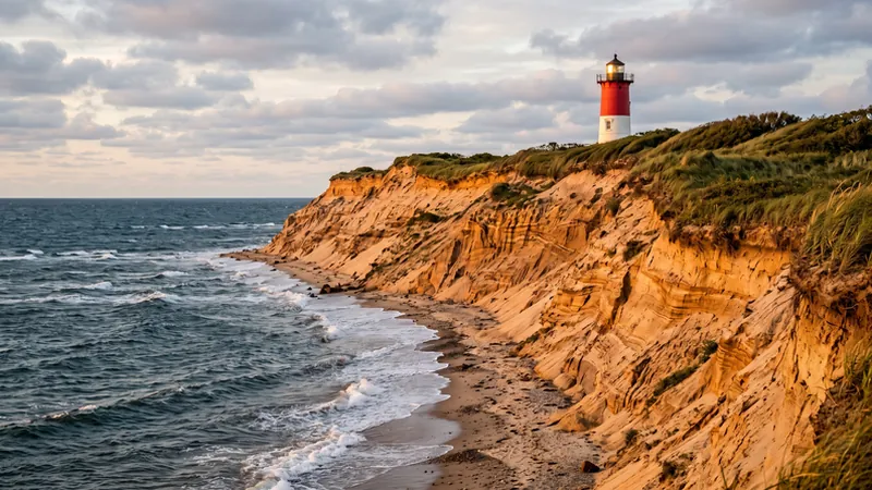 Nauset Lighthouse and sand cliffs on Cape Cod, Massachusetts