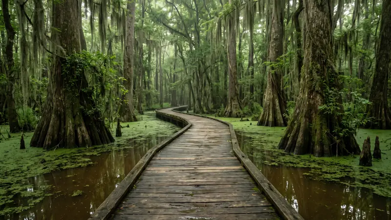 Cypress swamp boardwalk on Natchez Trace, Mississippi