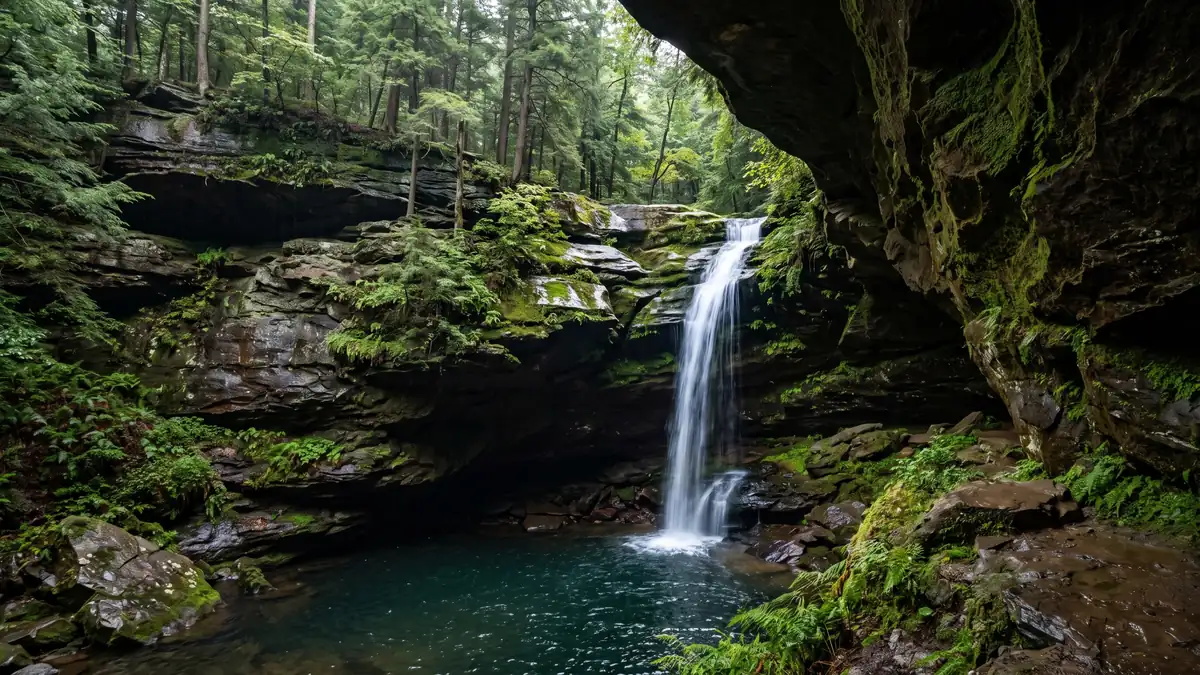 Old Man's Cave waterfall in Hocking Hills, Ohio