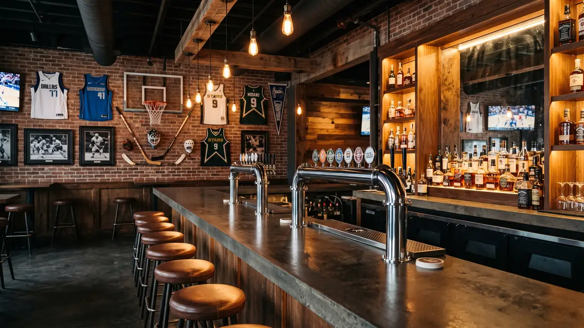 Pre-game bar atmosphere at HERO Victory Park near American Airlines Center