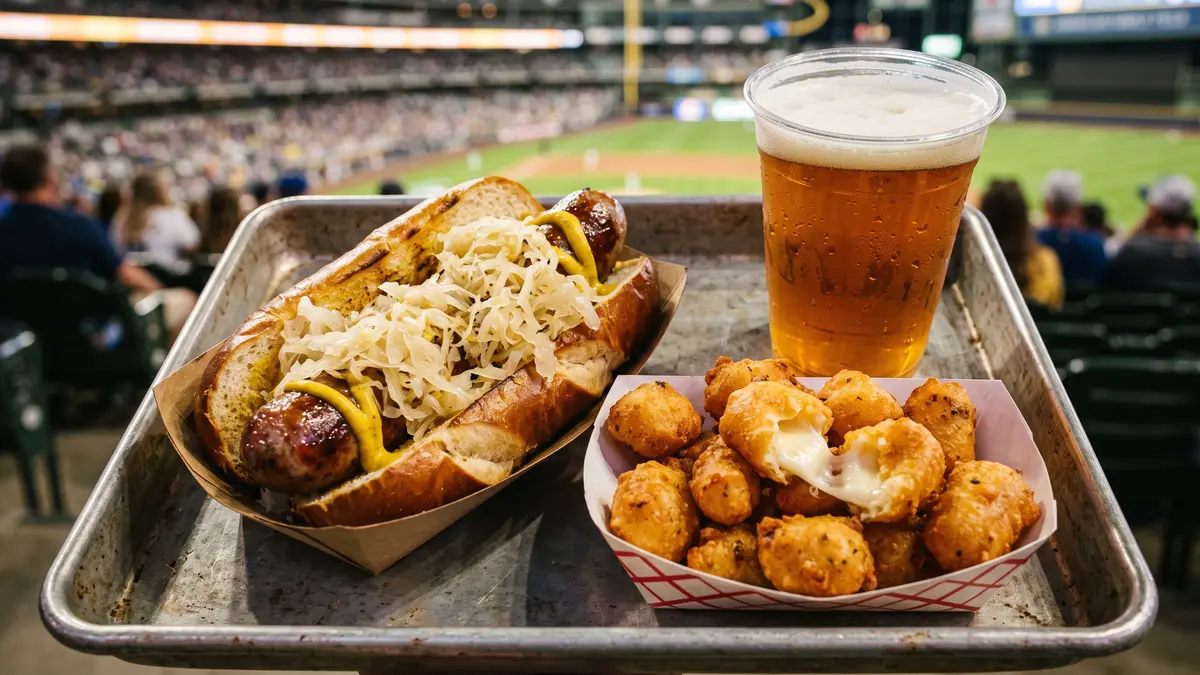 Fried cheese curds and Johnsonville brats at American Family Field Milwaukee