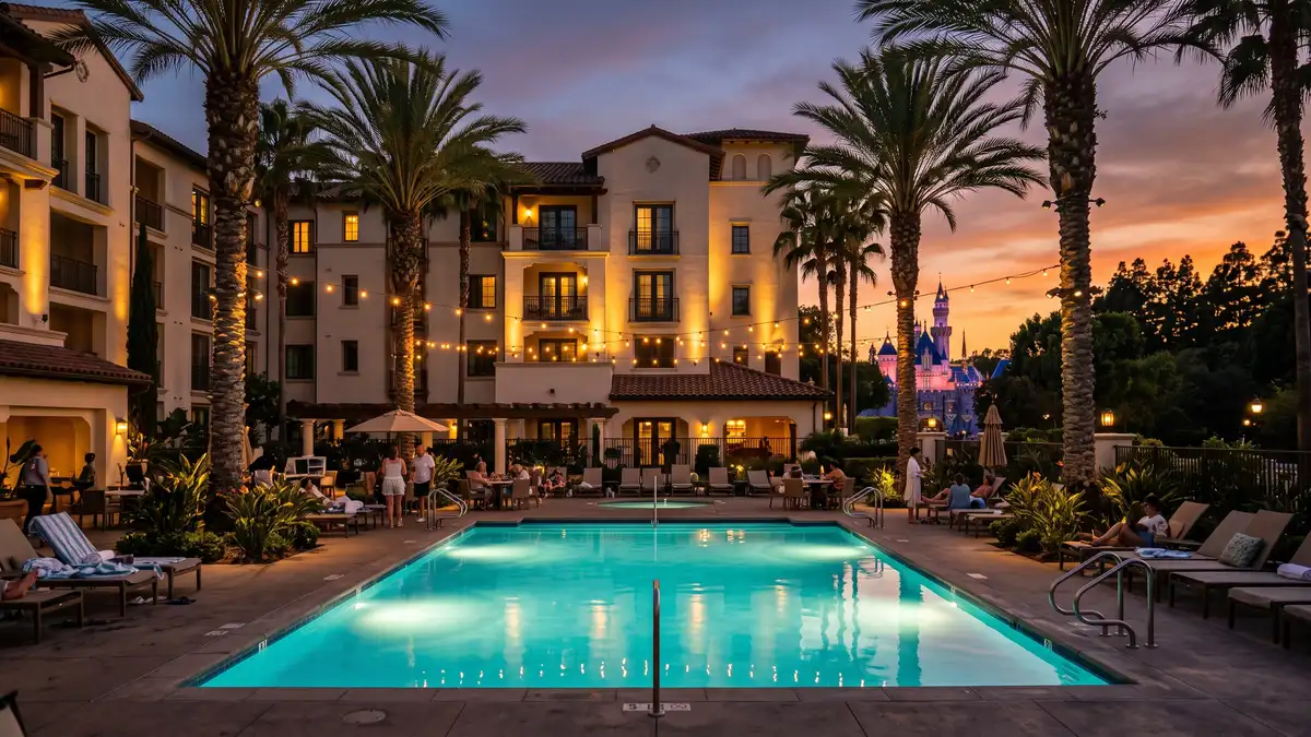Hotels near Angel Stadium in Anaheim with Disneyland Resort area in the background