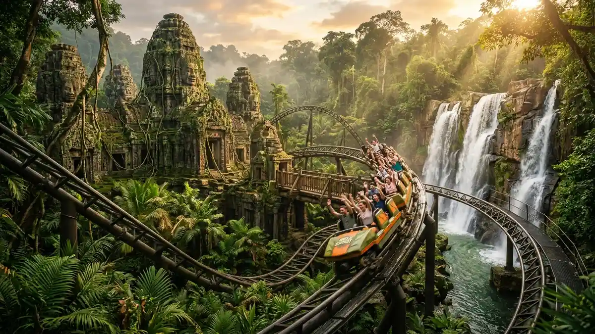 The floating mountains of Pandora at Disney's Animal Kingdom with waterfalls and lush vegetation