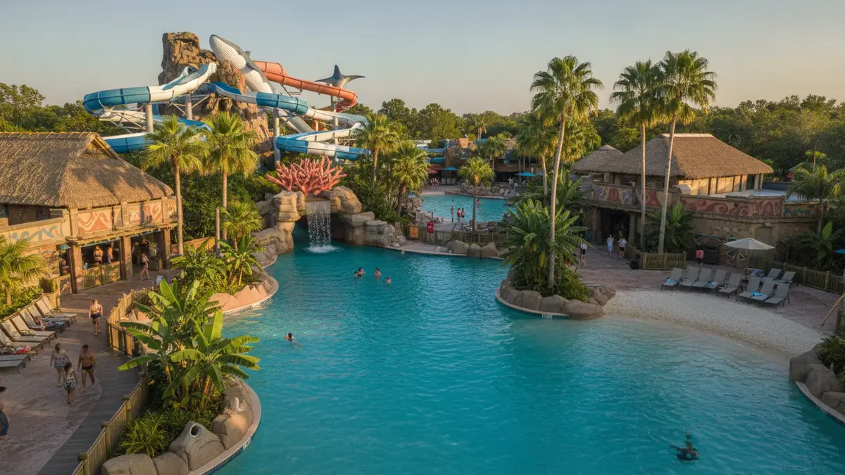 Walkabout Waters 60-foot-tall multi-level play structure with water features at Aquatica Orlando
