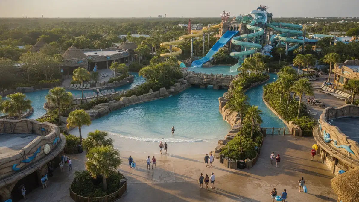 Big Surf Shores wave pool and Cutback Cove with beach areas at Aquatica Orlando
