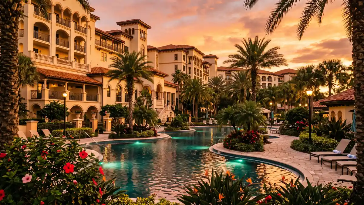 Hotels near Aquatica Orlando and SeaWorld with tropical landscaping and pool amenities