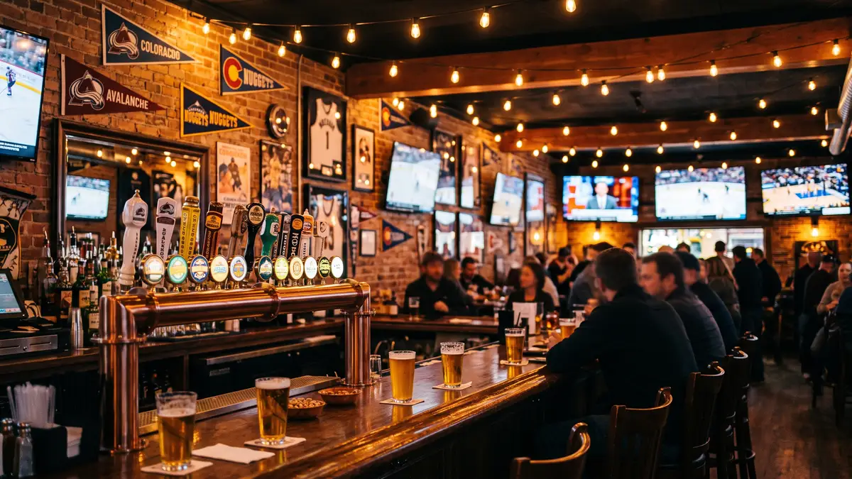 Pre-game bar atmosphere near Ball Arena Denver