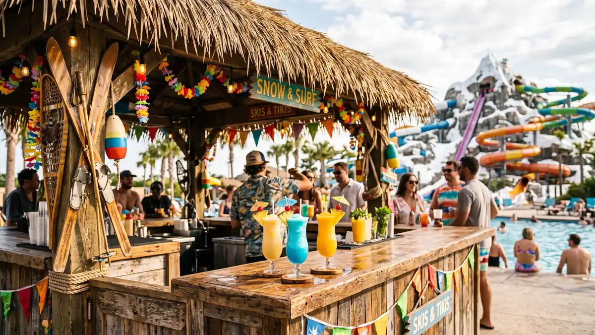 Lottawatta Lodge ski lodge themed quick-service restaurant interior at Disney's Blizzard Beach Orlando