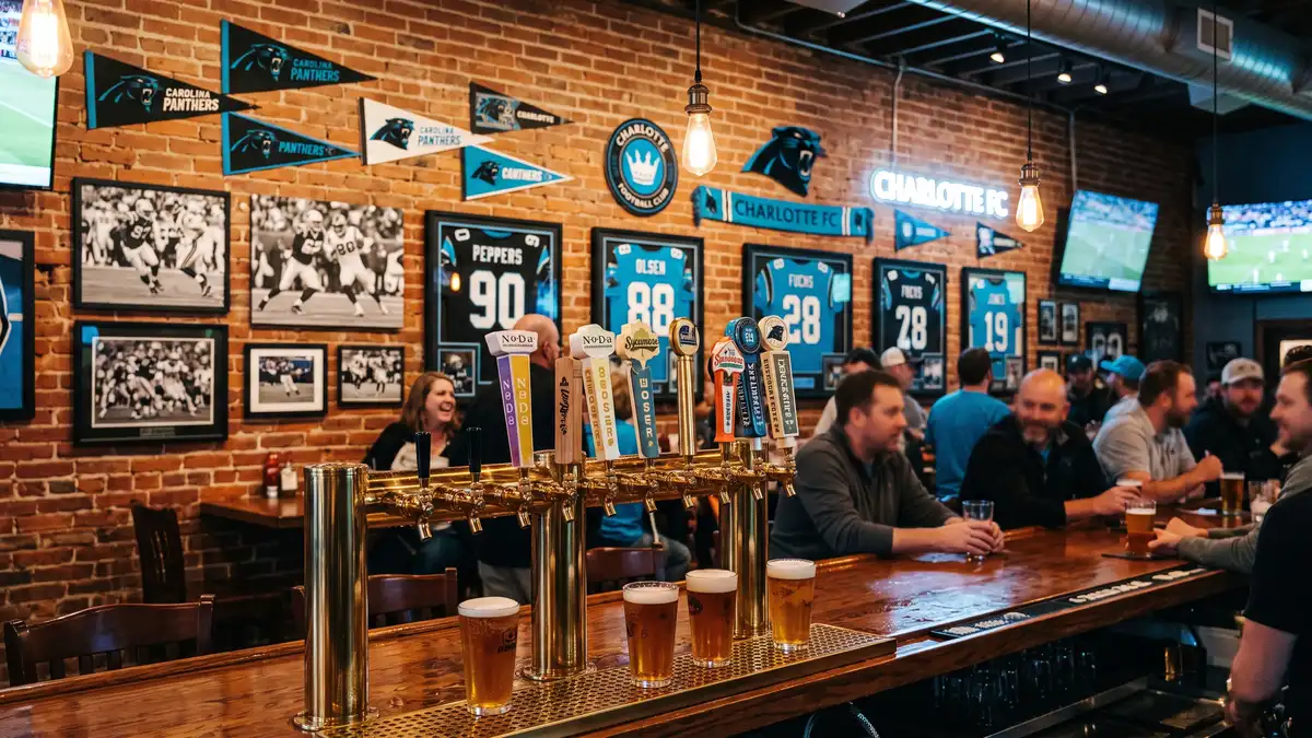 Pre-game bar atmosphere in Uptown Charlotte near Bank of America Stadium