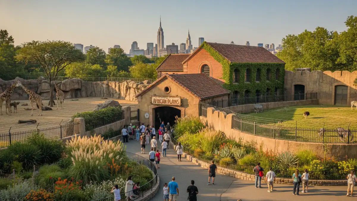 African Plains exhibit with giraffes and open savanna landscape at the Bronx Zoo in the Bronx New York