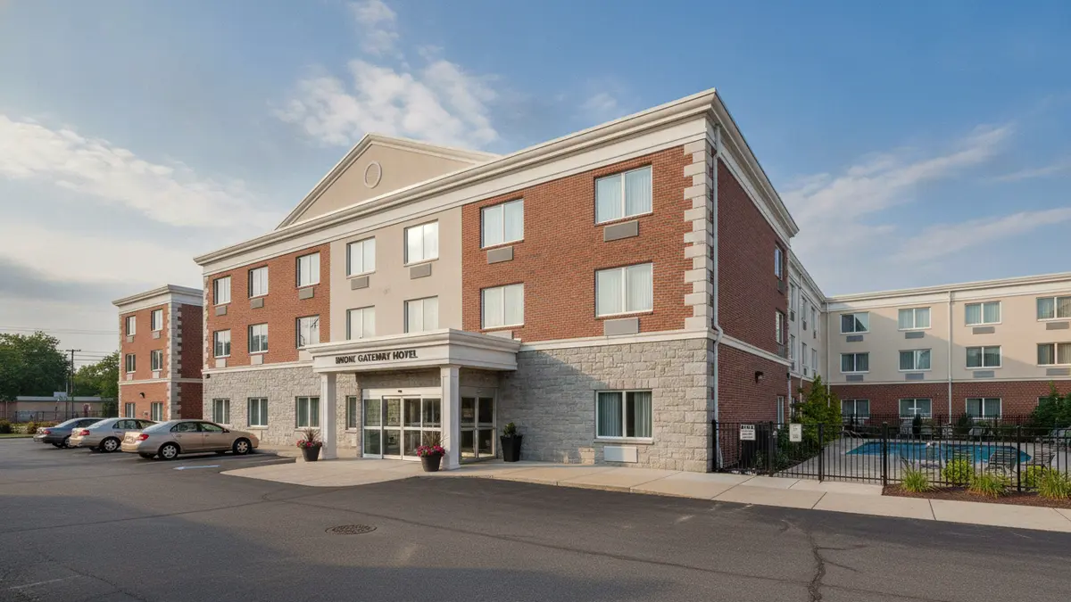 Budget motel exterior with affordable rooms near I-87 and the Bronx Zoo in the Bronx New York