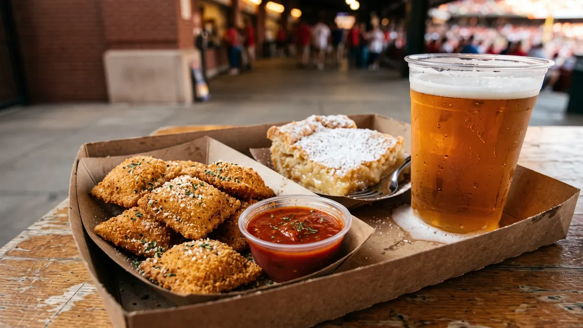 Fried gooey butter cake and toasted ravioli at Busch Stadium concessions