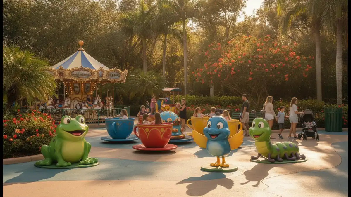 Sesame Street Safari of Fun colorful entrance with children playing at Busch Gardens Tampa Bay