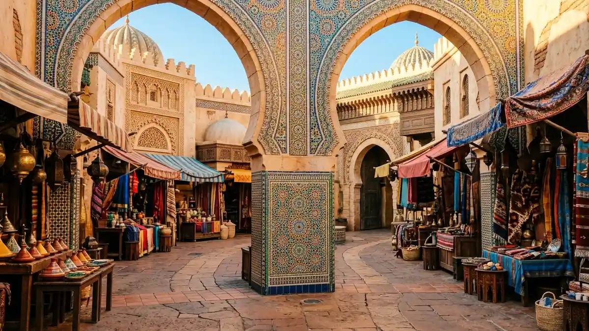 Morocco themed entrance area with Moorish architecture at Busch Gardens Tampa Bay