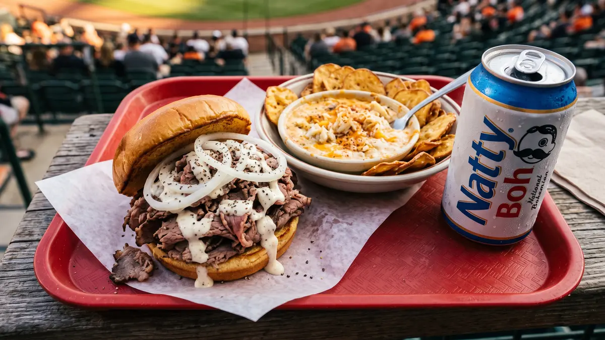 Boog's BBQ pit beef sandwich on Eutaw Street at Camden Yards