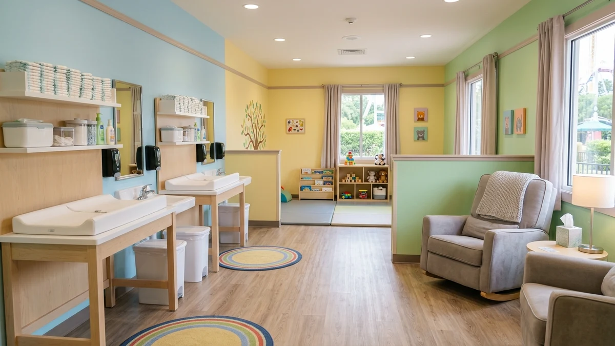 Baby Care Center entrance near Camp Snoopy kids area at Carowinds theme park Charlotte North Carolina
