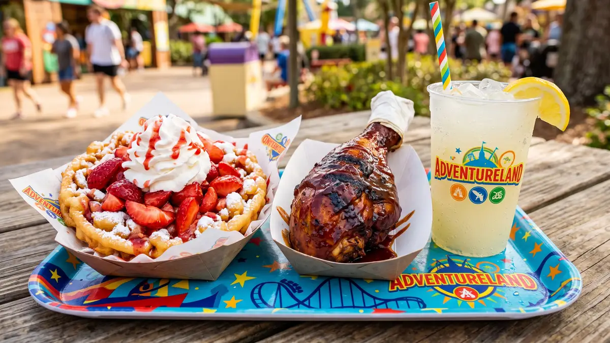 Famous Carolina funnel cake with powdered sugar at Carowinds theme park food stand