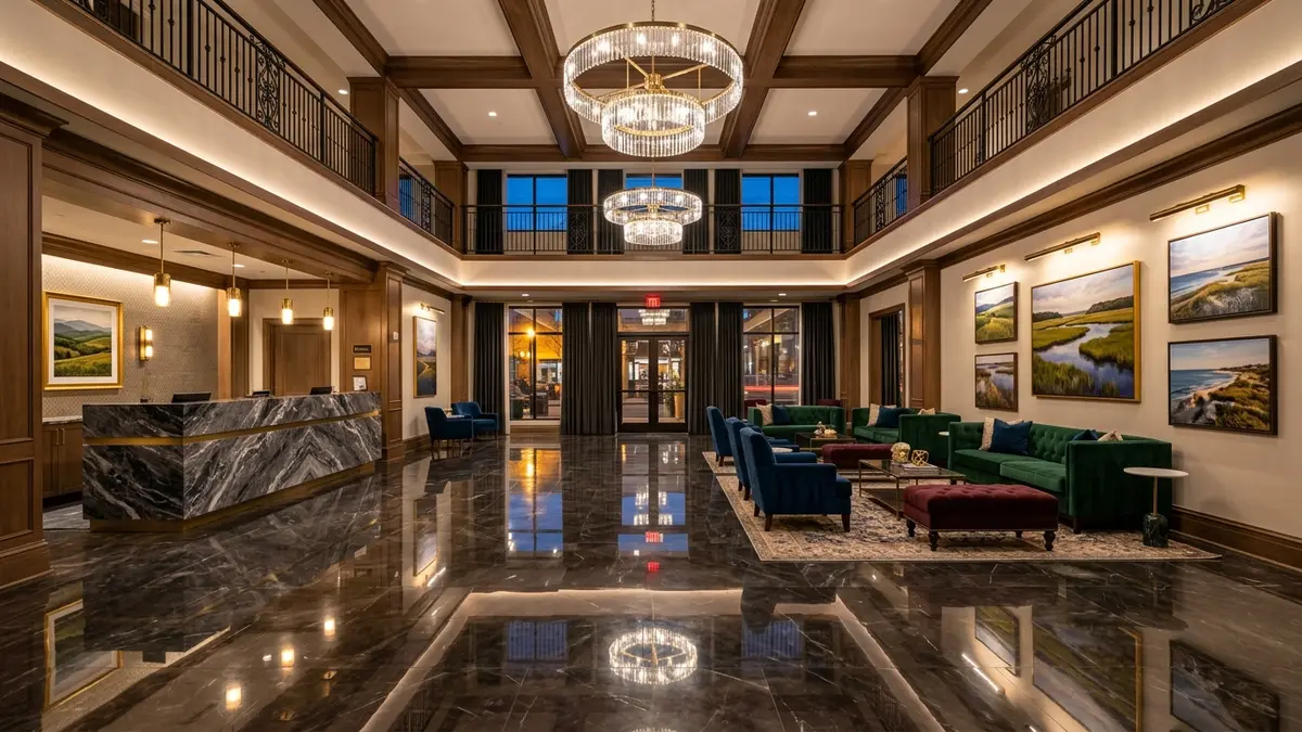 Hilton Charlotte Southpark exterior with luxury pool area and landscaped grounds