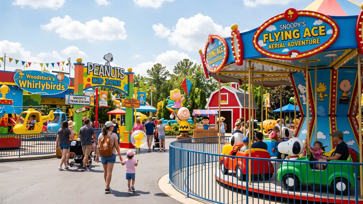 Woodstock Express junior roller coaster for kids in Planet Snoopy at Cedar Point