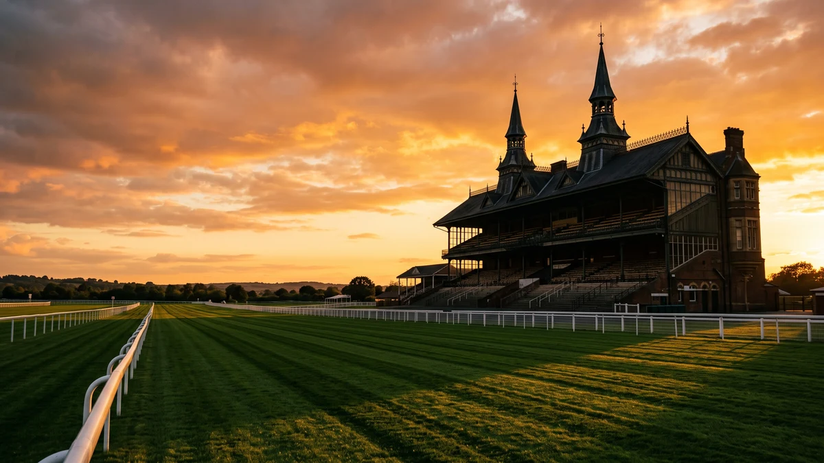 Churchill Downs Twin Spires at sunset with the iconic grandstand and horse racing track in Louisville Kentucky
