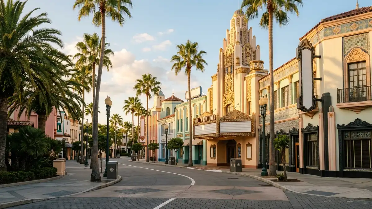 Hollywood Land backlot area with stage sets and Monsters Inc ride at Disney California Adventure Anaheim