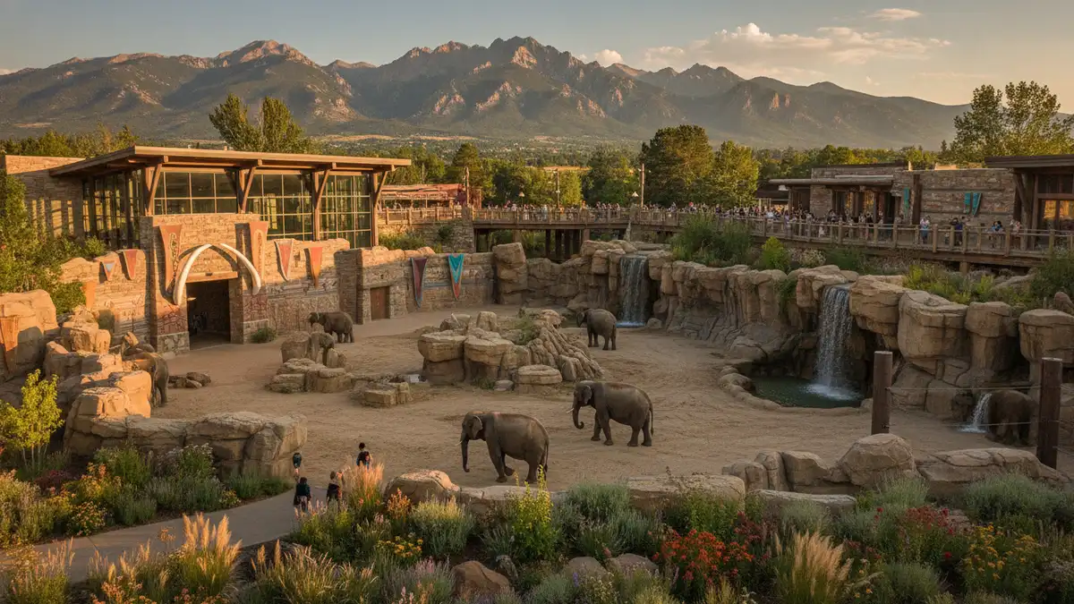 Toyota Elephant Passage entrance with families viewing elephants at Denver Zoo Colorado