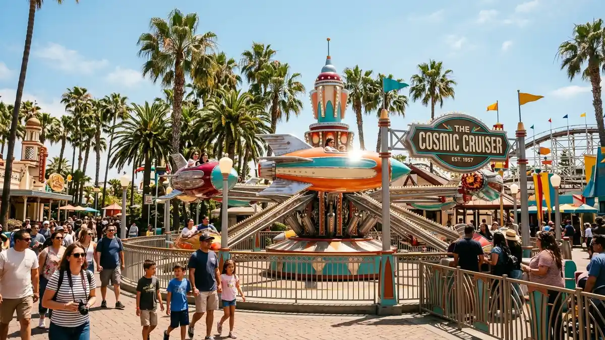 Families riding Dumbo the Flying Elephant at Disneyland