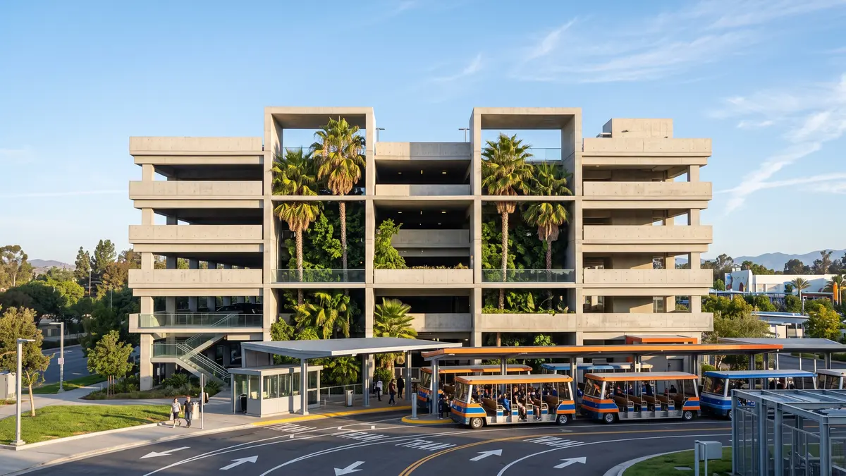Mickey and Friends parking structure at Disneyland Resort with tram to parks