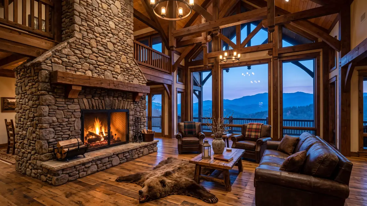 HeartSong Lodge and Resort exterior with mountain views and outdoor fire pit near Dollywood in Pigeon Forge Tennessee