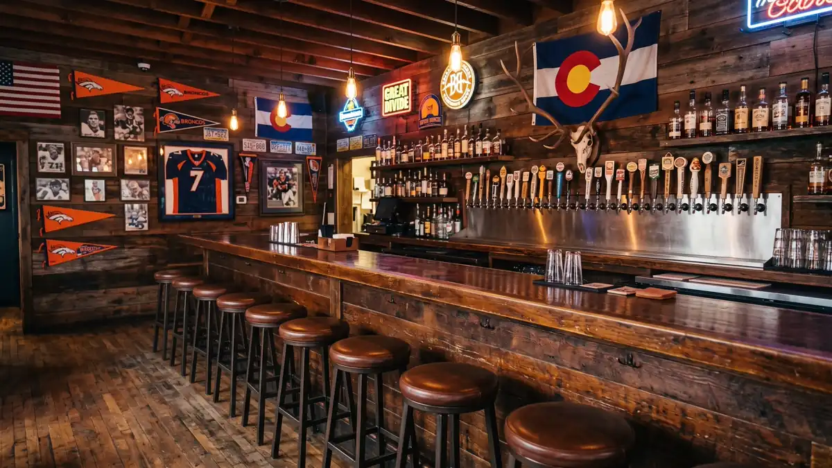 Pre-game bar atmosphere near Empower Field at Mile High in Denver
