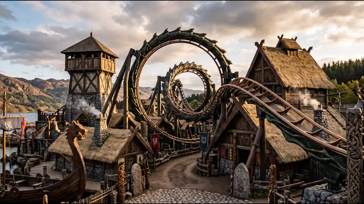 Stardust Racers dual-launch roller coaster soaring above Celestial Park at Universal Epic Universe Orlando