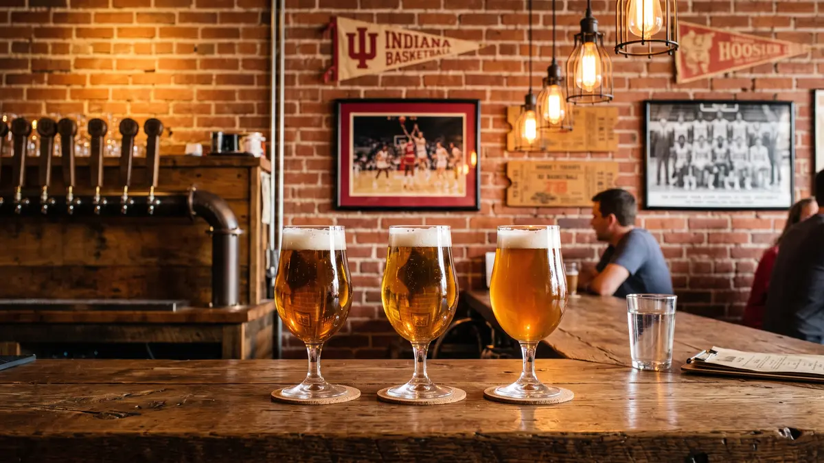 Downtown Indianapolis restaurant scene near Gainbridge Fieldhouse with fans heading to a Pacers game