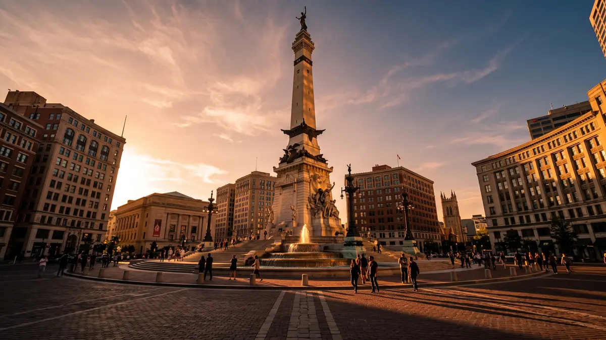 Monument Circle in downtown Indianapolis with the Soldiers and Sailors Monument