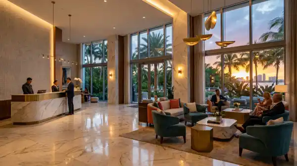 Luxury hotel lobby near Hard Rock Stadium in Miami