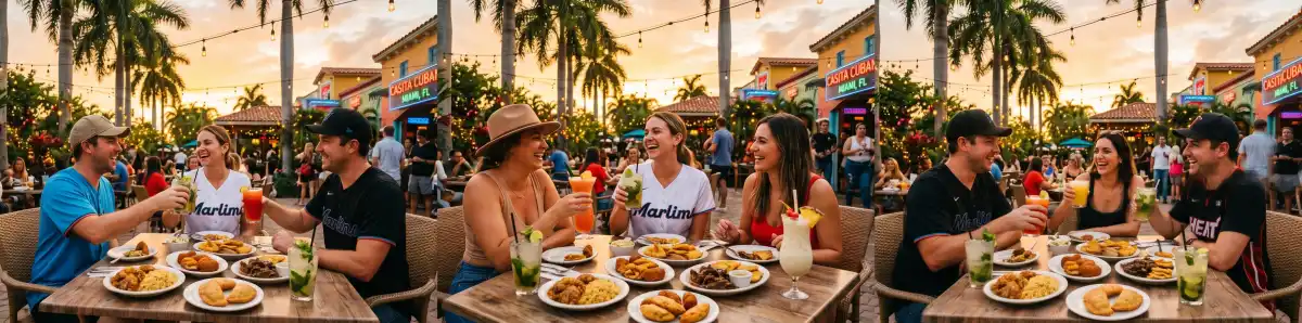 Miami outdoor dining scene with Cuban food and tropical cocktails near Hard Rock Stadium