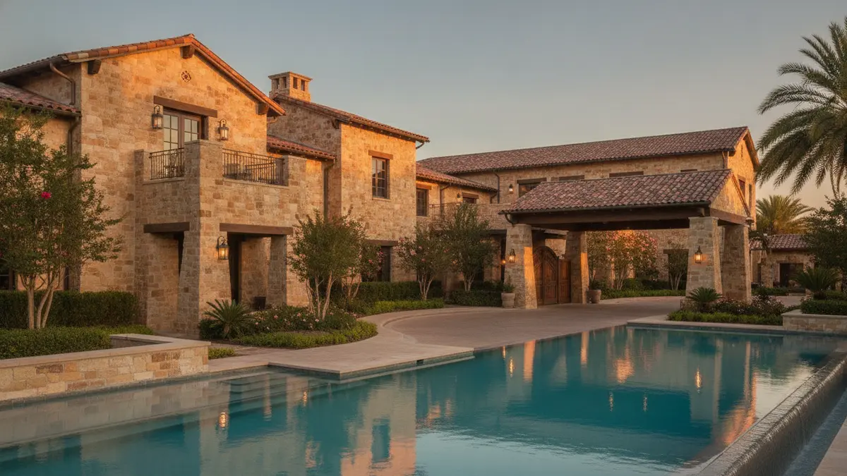 Hotel Granduca Houston Italian-style luxury exterior with gardens and fountains near Galleria and Houston Zoo