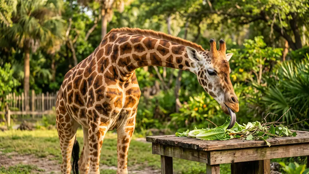 African Forest exhibit with giraffe feeding platform and families at Houston Zoo in Hermann Park Texas