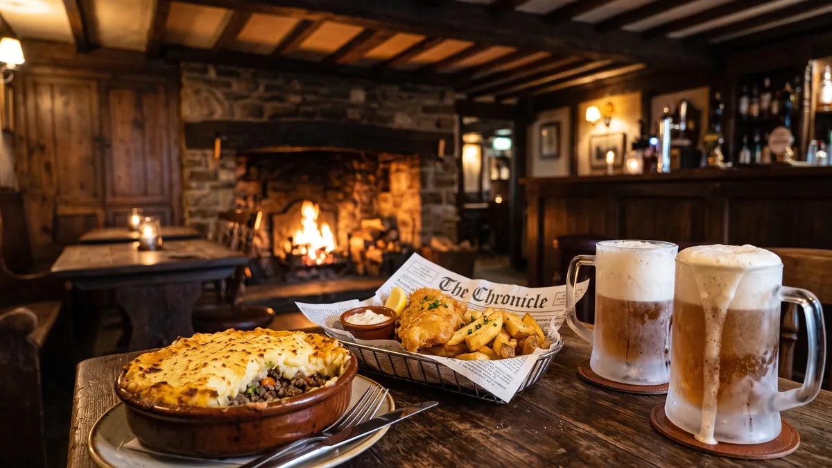 Family dining inside Three Broomsticks restaurant at Hogsmeade Islands of Adventure with rustic theming