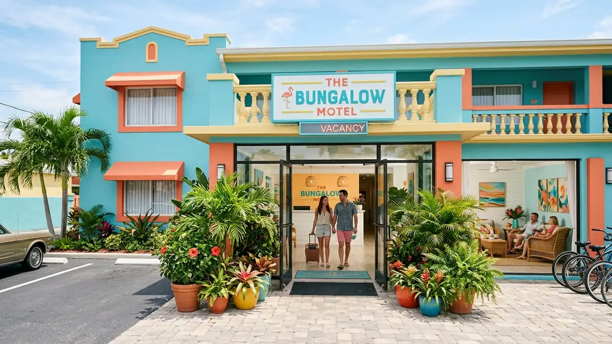 Universal Endless Summer Resort Surfside Inn colorful surfboard themed exterior at Universal Orlando