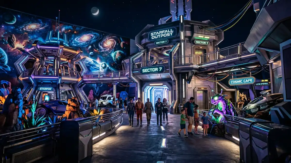 Area 72 themed section with Orion giga coaster and futuristic theming at Kings Island Mason Ohio