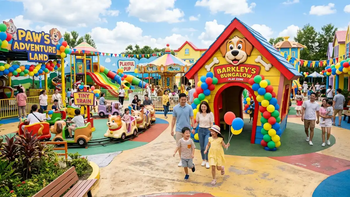 Planet Snoopy kids area with colorful rides and Peanuts character theming at Kings Island Mason Ohio