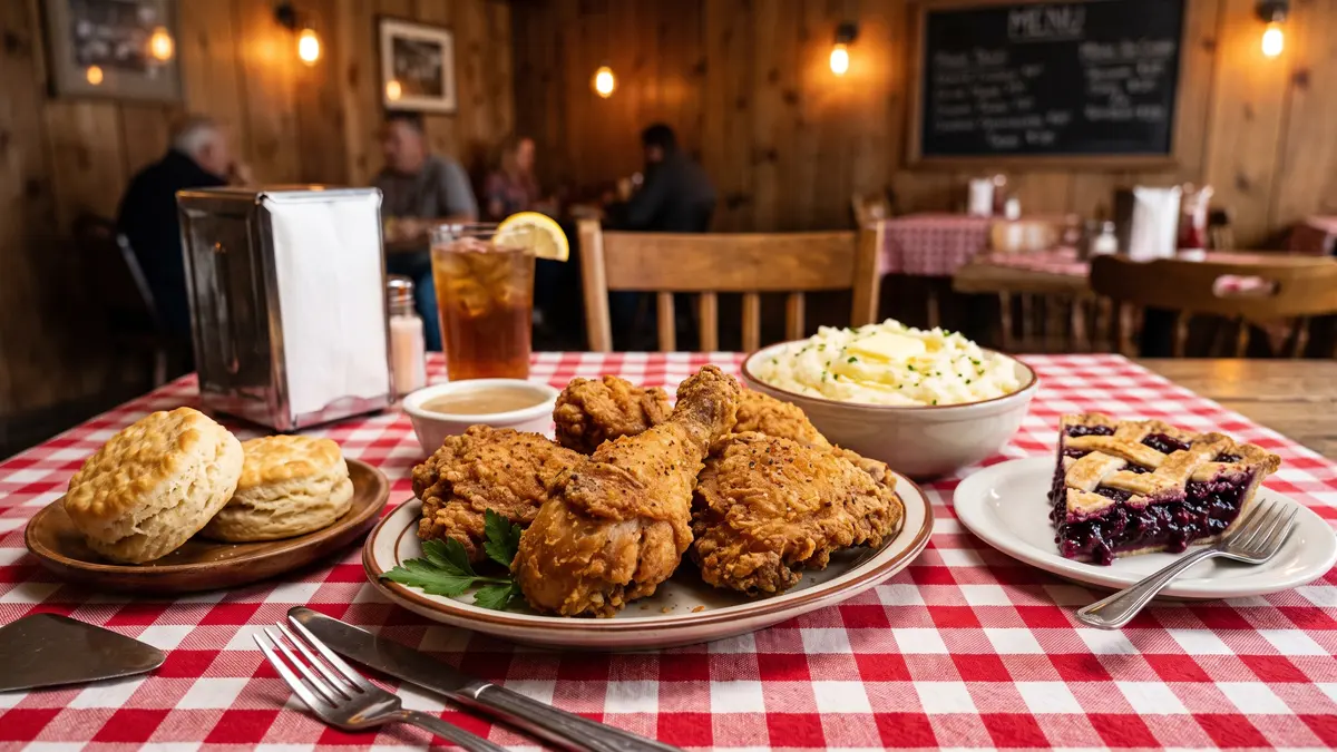 Family dining scene with boysenberry treats and barbecue at Calico Square food court in Knott's Berry Farm