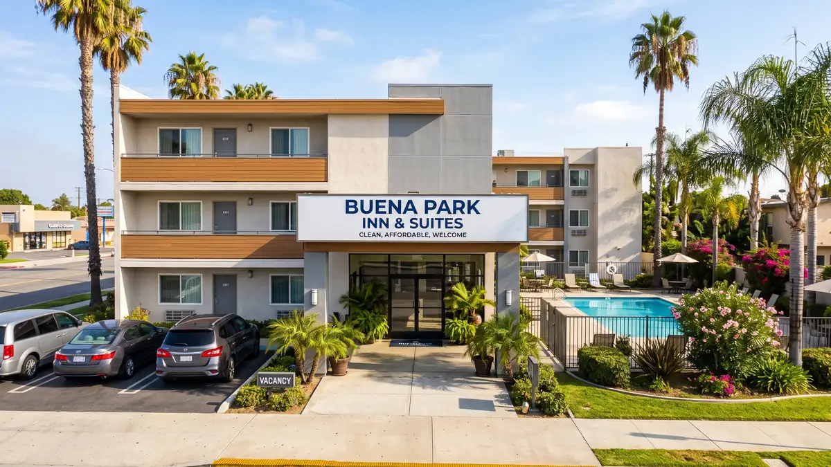 Days Inn by Wyndham Buena Park exterior with affordable family rooms near Knott's Berry Farm