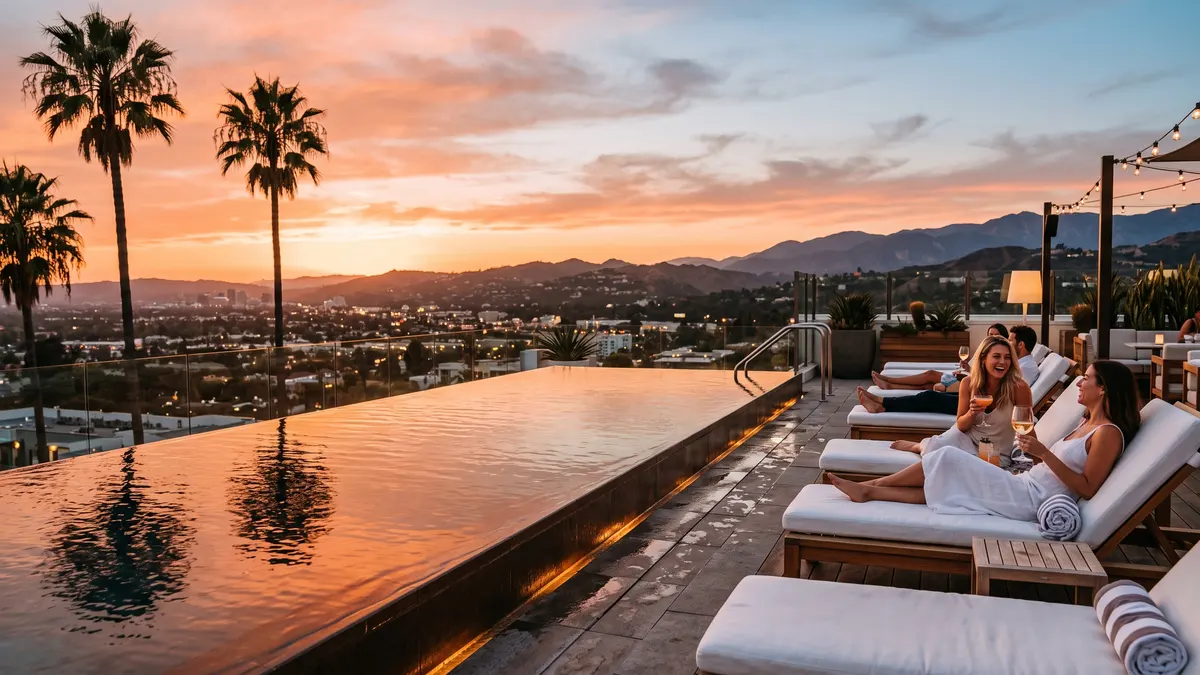 Hotel & Spa at Fullerton with pool and garden courtyard near Knott's Berry Farm in Fullerton California