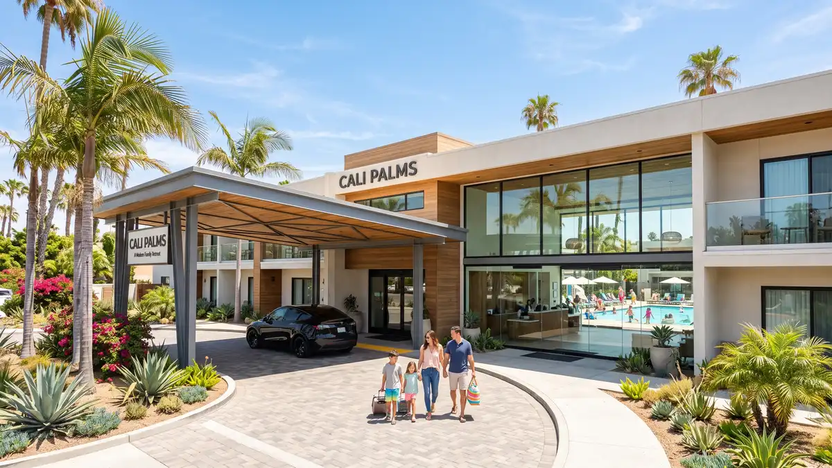 Courtyard by Marriott Buena Park exterior with outdoor pool and family amenities near Knott's Berry Farm
