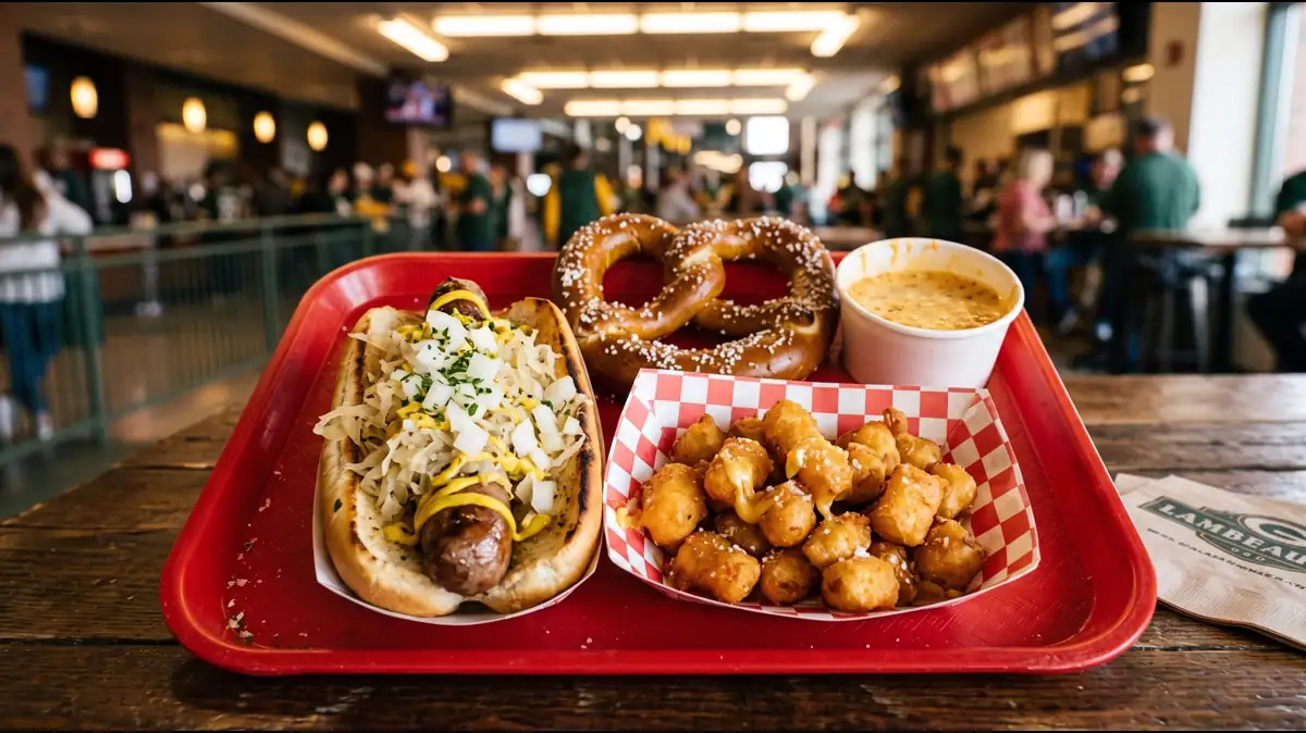 Wisconsin brats and cheese curds at Lambeau Field