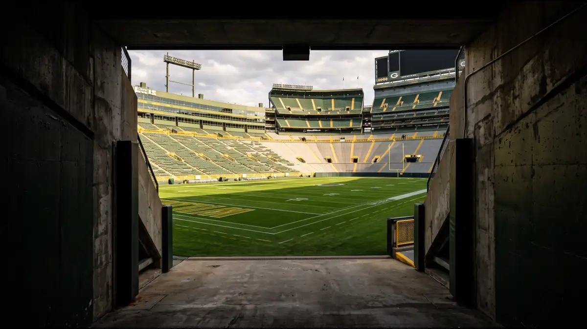 Inside Lambeau Field during a stadium tour showing the tunnel to the field