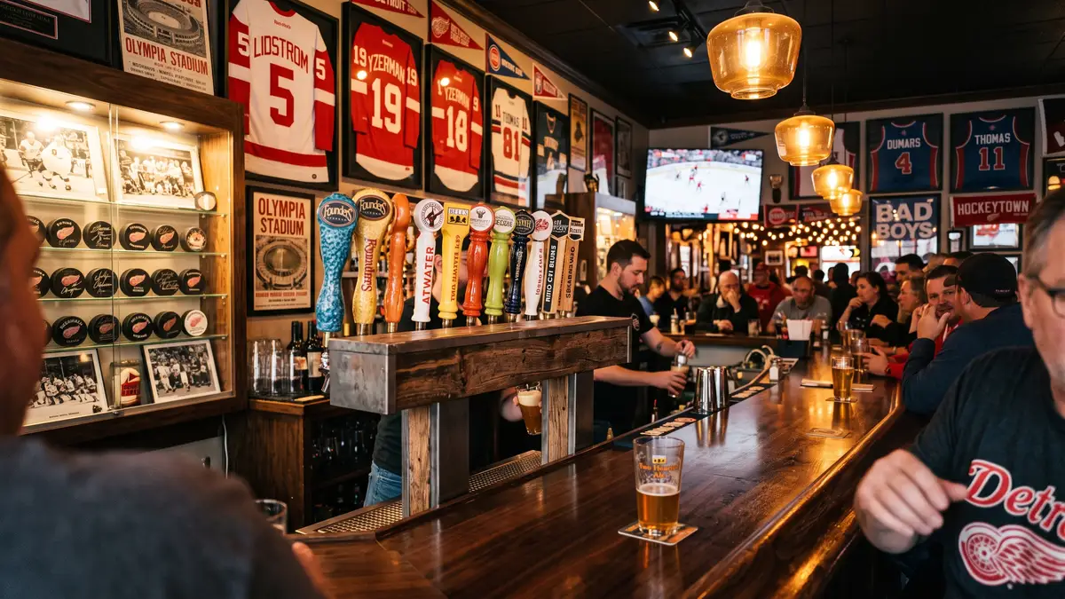 Pre-game atmosphere at Hockeytown Cafe near Little Caesars Arena