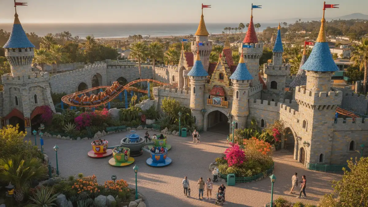 Castle Hill medieval themed area with The Dragon coaster at LEGOLAND California Resort