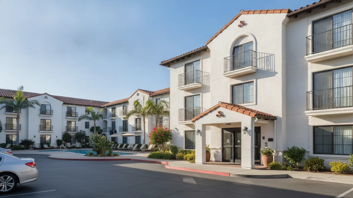 Days Inn Carlsbad exterior with budget family rooms and pool near LEGOLAND California